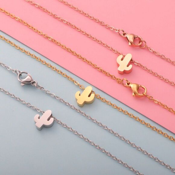 Cactus Necklace Silver Dainty Jewelry Tiny Cactus Necklace Best Friend Gift - Picture 4 of 6